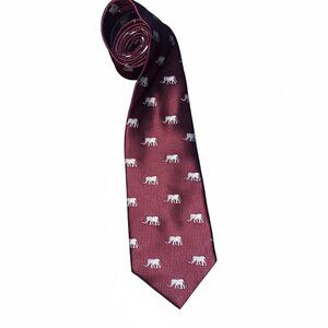Kai Long 4” 100% Silk Tie - Burgundy with White Elephants
